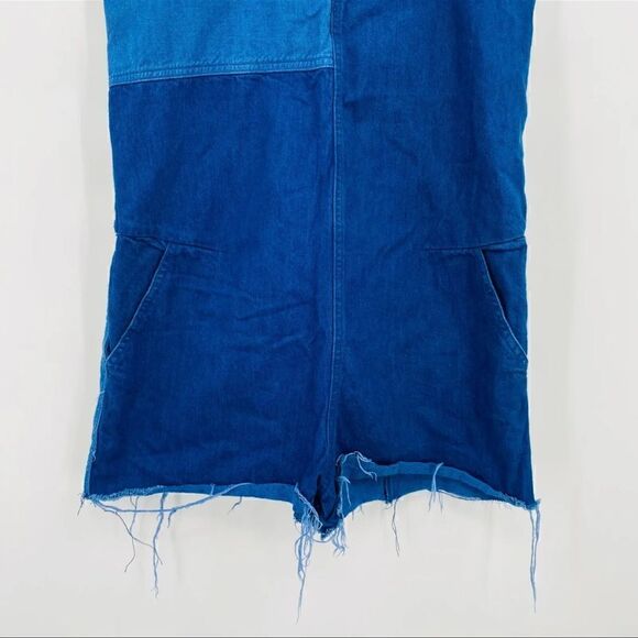 NEW Zara Size Small Denim Patchwork Raw Hem Nona Sleeveless Overall Romper - Picture 3 of 9